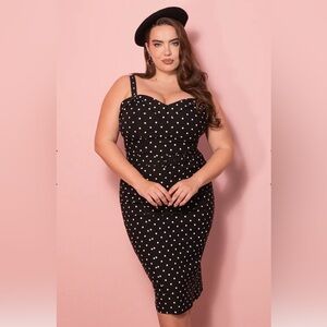 Maneater Wiggle Dress in Black Polka Dot-Vixen by Micheline Pitt